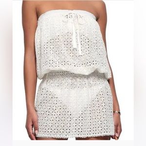 Melissa  Odabash strapless Adela coverup in off white/cream eyelet, medium